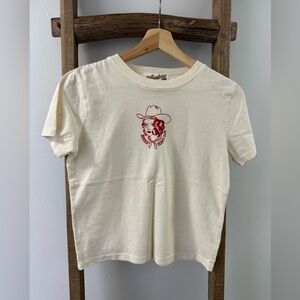 Cream Graphic Crop Tee with Red Cowgirl Print